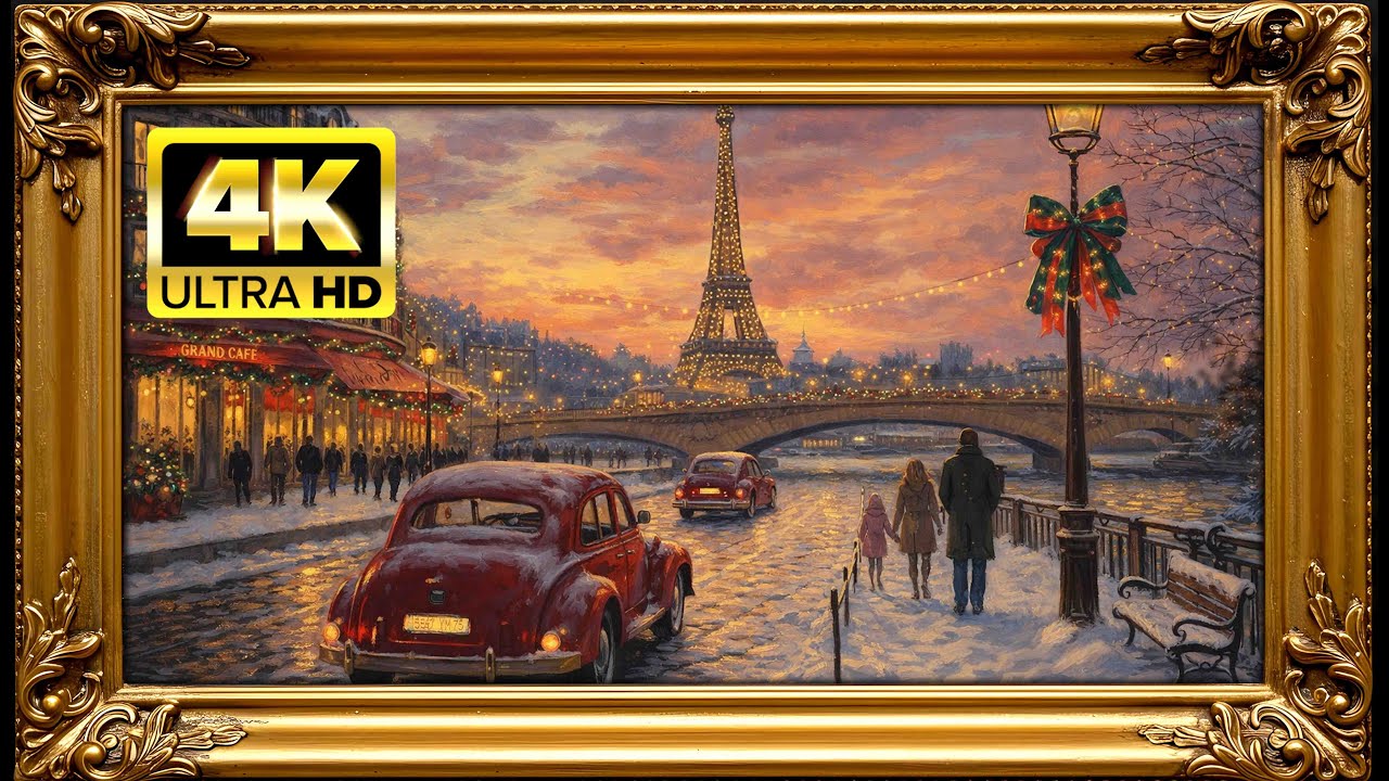 Paris Winter Evening ❄️ Eiffel Tower Glow  Cozy 4K Frame TV Wallpaper