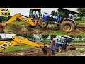 Swaraj 744 FE Tractor Stuck in Heavy Mud | JCB 3DX machine | JCB video | Swaraj tractor video | CFV