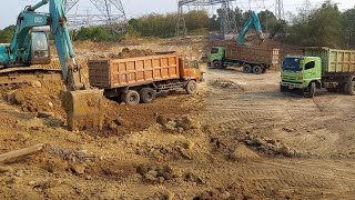 aktivitas truk excavator tiada akhir, gasss terus dump truck, excavator loading truck, duo excavator
