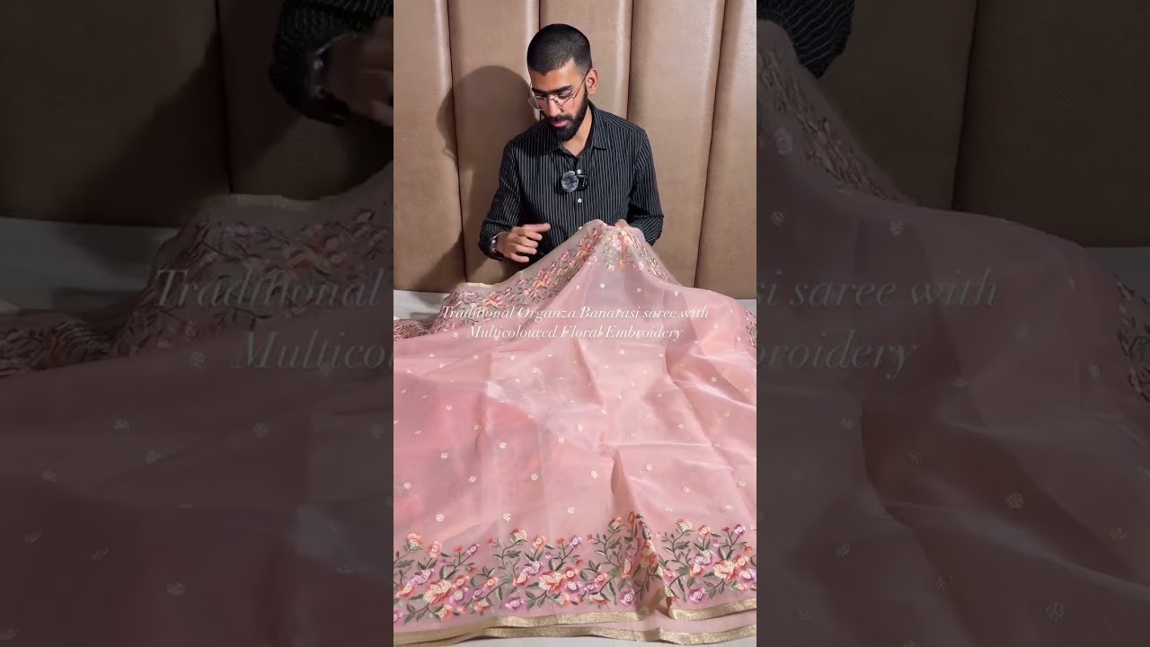 Light Peach Shade Traditional Kora Organza Banarasi Saree