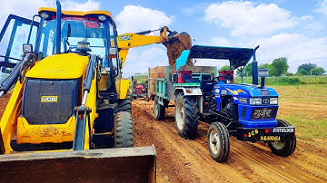 JCB Machine on Loading Mud in Trolley Eicher 380 Massey Ferguson tractor। Jcb and Tractor Video