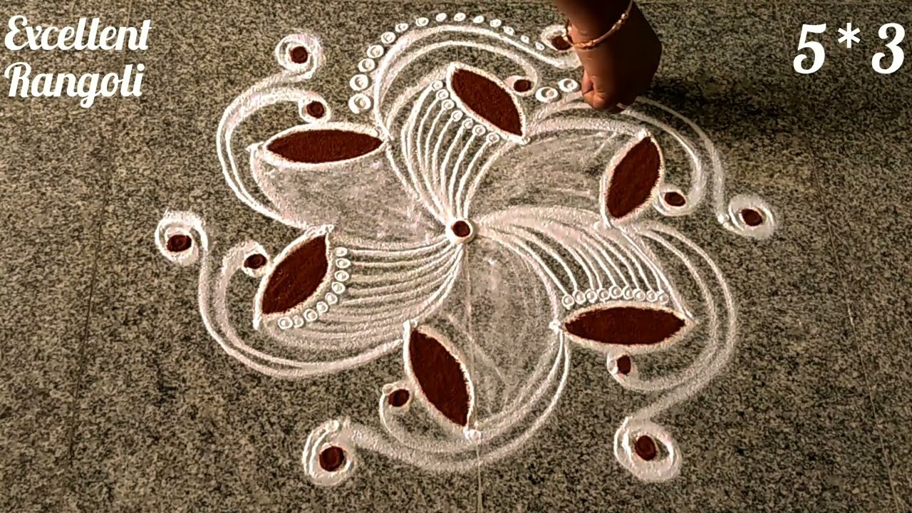 Unique flower rangoli 5*3 dots | Easy daily kolam | Easy muggulu @excellentrangoli
