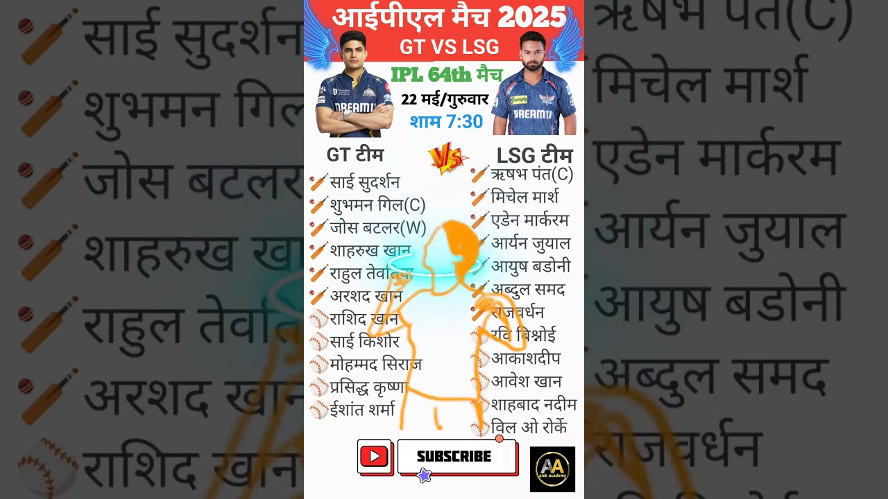 GT v/s LSG ipl मैच 2025 | 22 मई time table schedule 