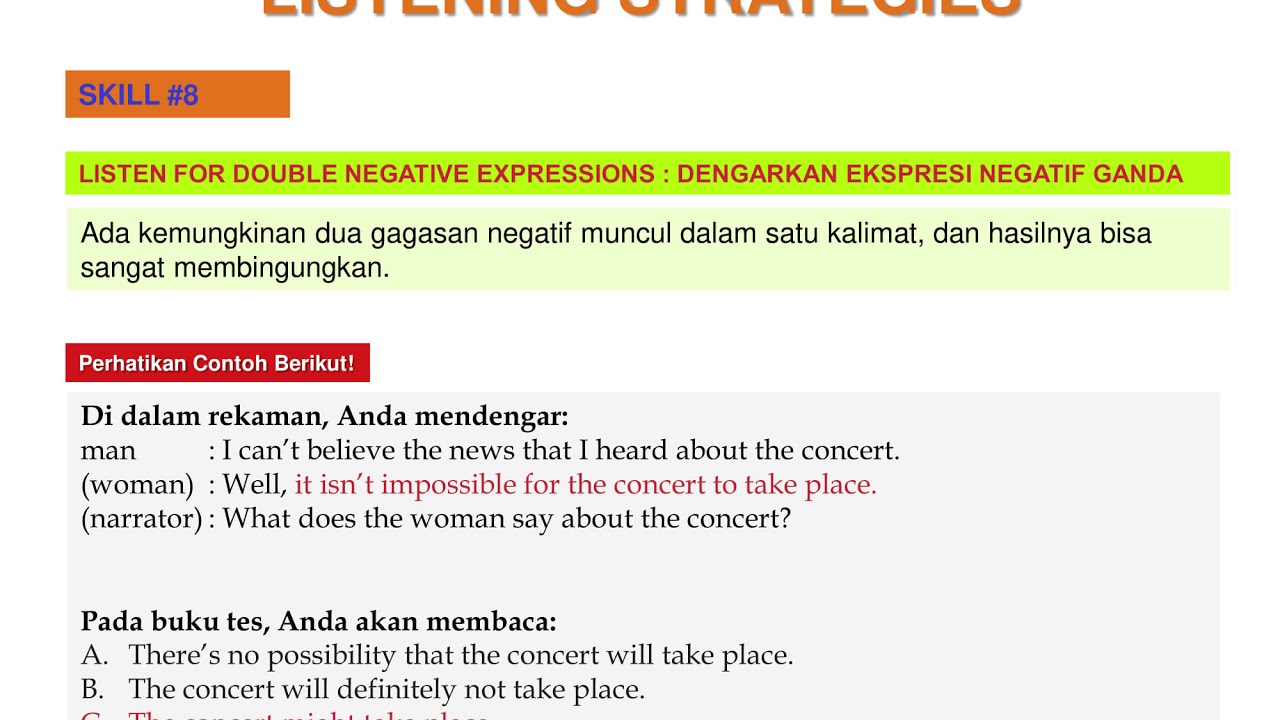 Listening Toefl Skill 08 Listen For Double Negative Expressions Youtube