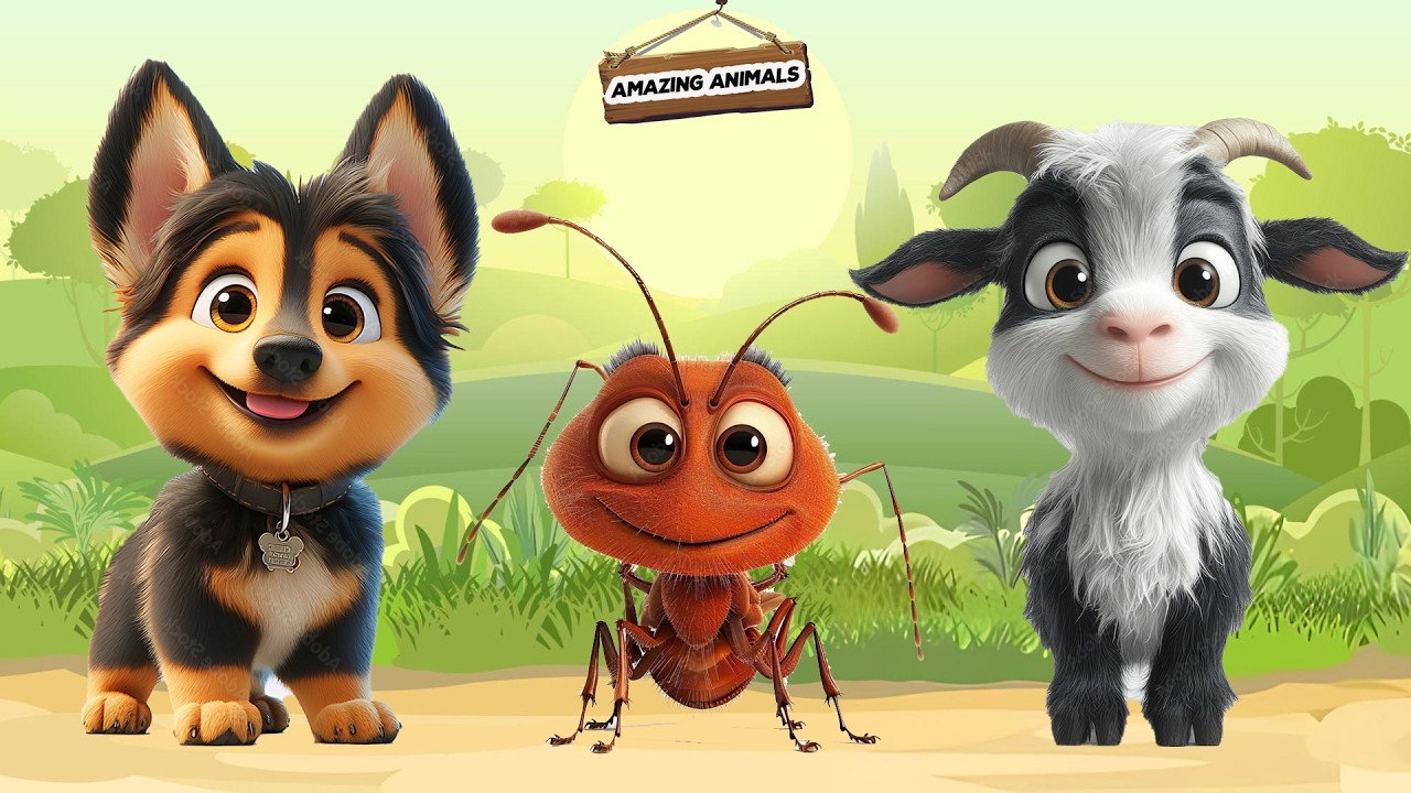 Cute Little Animals: Piglet, Kitten, Chick, Dog, Duckling, Squirrel, Rabbit, Cow, Horse