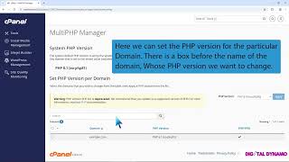 Learn how to change the PHP version on your domain using cPanel with Digital Dynamo