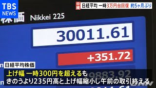 日経平均株価３万円台を回復 ５か月ぶり 新内閣への期待から