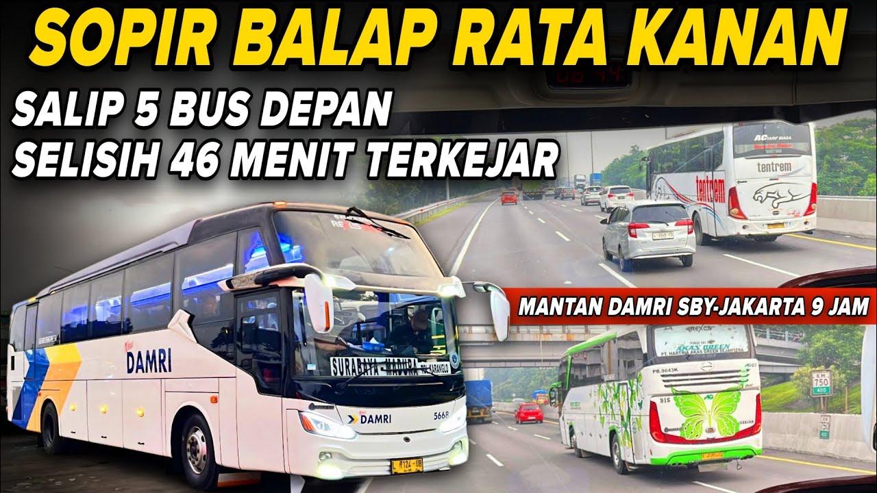 "SOPIR BALAP RATA KANAN !! SALIP 5 BUS, SELISIH 46 MENIT BISA TERKEJAR | Trip Report Naik Bus DAMRI 