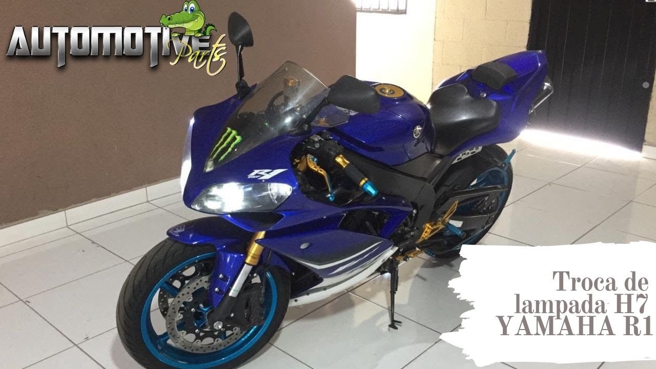 Yamaha R1 troca lampada H7 OSRAM COOL BLUE efeito Xenon por LED H7
