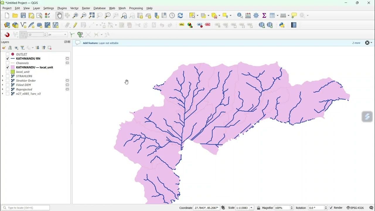DERIVING RIVER NETWORK & CATCHMENT FROM DEM USING QGIS - YouTube
