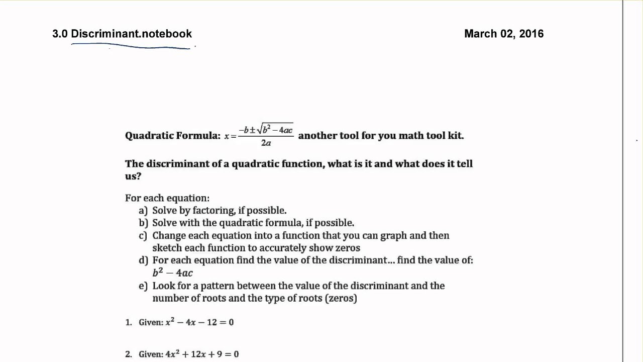 Quadratic Equations Mr Brown S Website