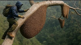 Giant Tree, Wild Bees, and No Fear – Real Jungle Honey Harvest!