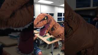 Inflatable Dinosaur Can't sit Down in Class  Halloween 2017