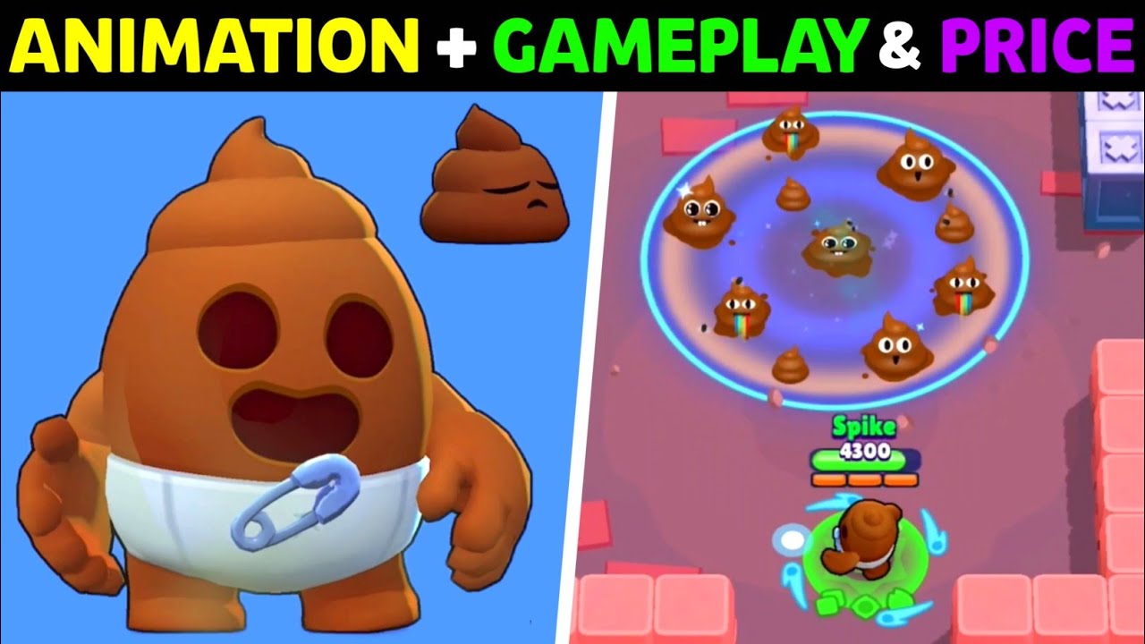 BRAWL STARS POOP SPIKE GAMEPLAY, ANIMATION, COST, PIN & PLAYER