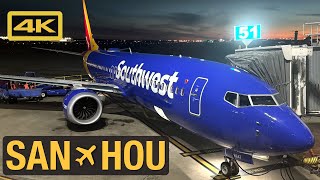 Southwest Airlines Boeing 737 MAX 8, San Diego International Airport SAN to Houston Hobby HOU, 4K