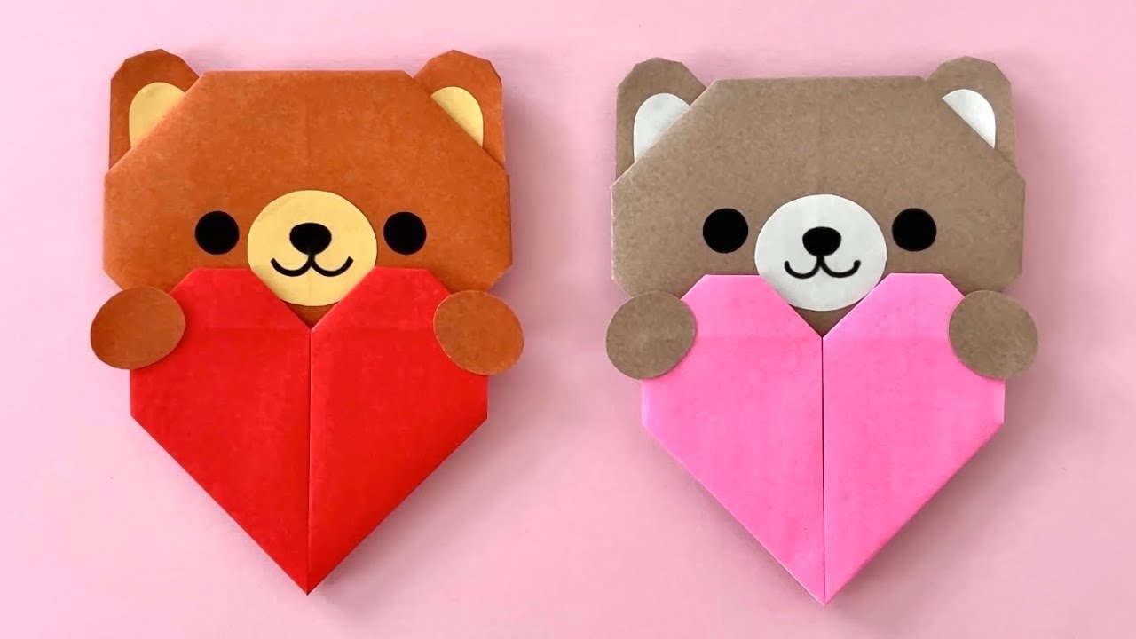 【折り紙】くまさんハートの折り方 Origami How to make Cute Bear 可愛い 簡単 プレゼント バレンタイン ホワイトデー  present Valentine’s Day