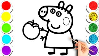 Peppa Pig holding a Peach Drawing, Painting & Coloring For Kids and Toddlers_ Child Art