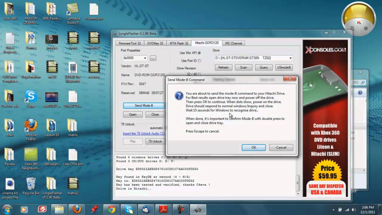How To Flash Your Xbox 360 Disk Drive\Get Your Key Series:Fat Hitachi Low  Rev Drives - YouTube