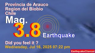 South Pacific Ocean, 32 km South of Lebu, Arauco, Region del Biobio, Chile Earthquake today now