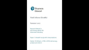 2025 Pearson EDEXCEL As Level History Mark Scheme Paper 1 8hi0 1d
