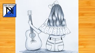 How to draw a girl with guitar- Step by Step beginner drawing | Pencil drawing | Easy simple drawing