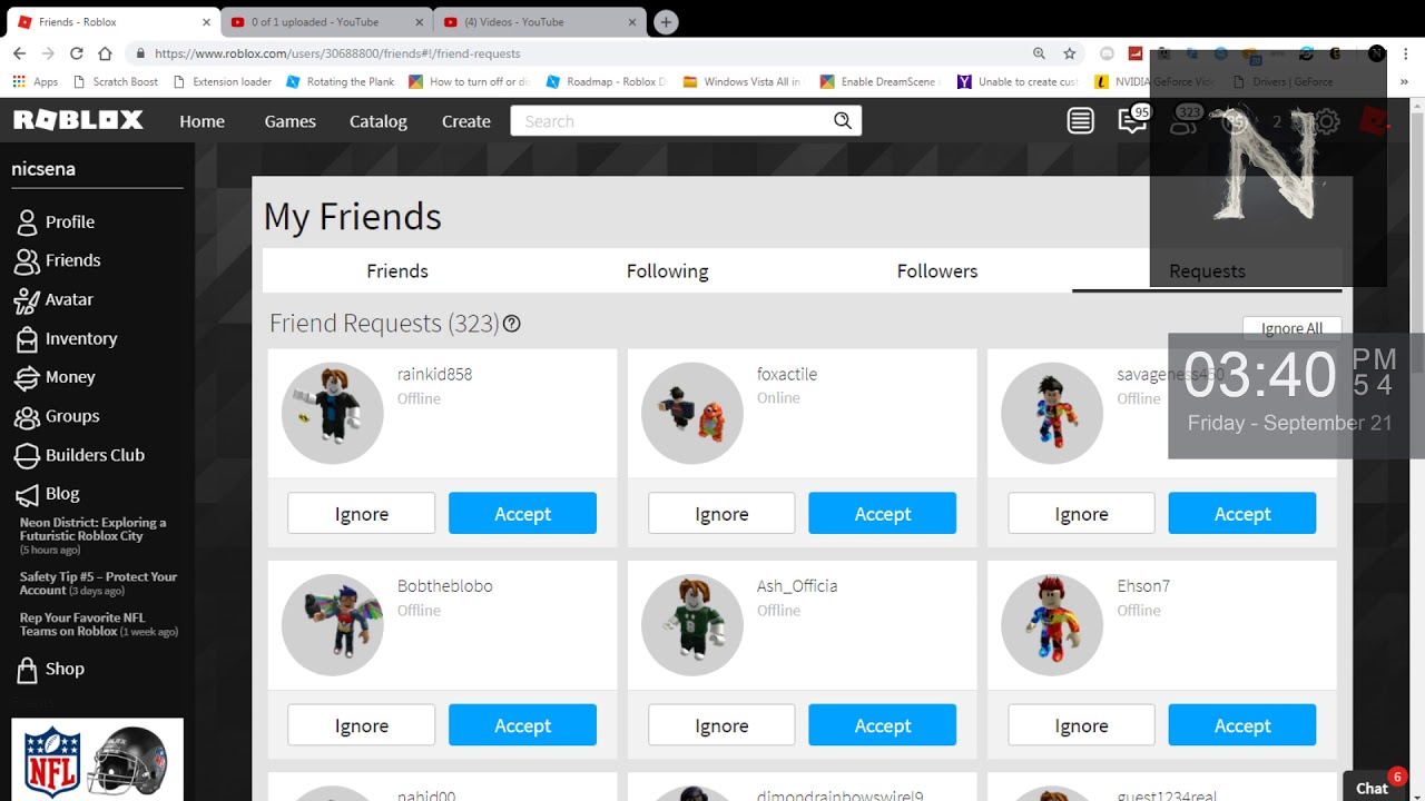 Roblox Getting Tons Of Friend Requests From Scam Bots And Declining Them Youtube - roblox friend bots