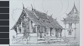 Ep6: quick on-site architectural sketching the temple in Luang Prabang, a common perspectives