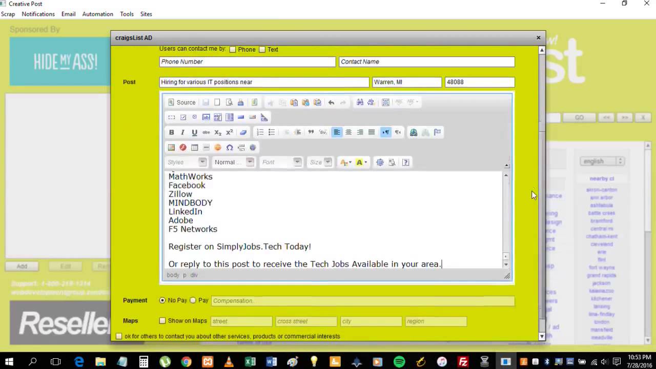 Having Posting Issues with CreativePost - Craigslist Auto Poster