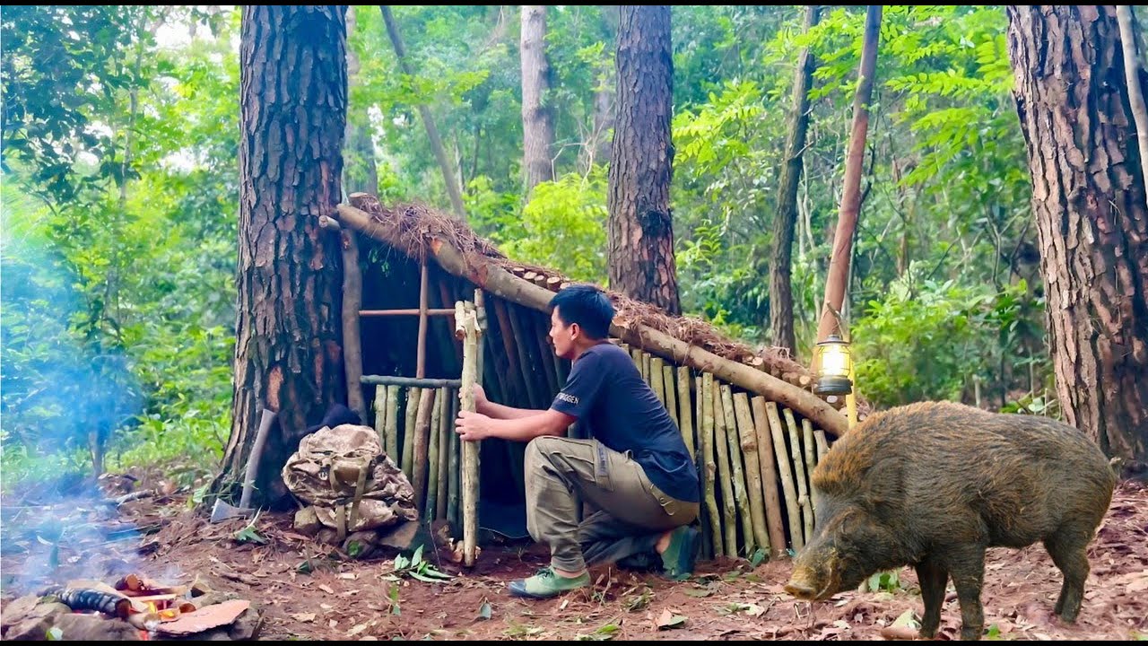 Full Video 30 Building a Shelter in the Deep Forest, Survival Cooking ...