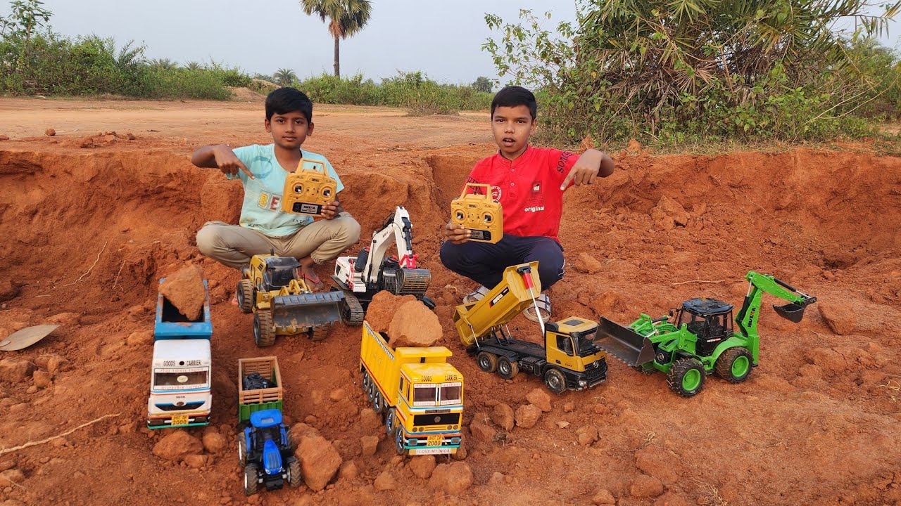 Excavation of Soil by RC excavator and RC JCB and Loading on Dumper and Tractor