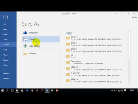 Cara Menyimpan Dokumen Di Microsoft Word 2016 Youtube