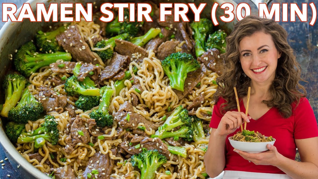 Beef and Broccoli Spicy Peanut Ramen Noodles - Amanda Outside