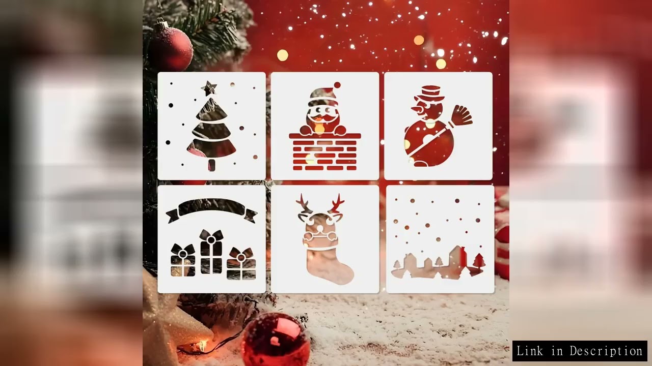 6PCS 5.1x5.1inch Christmas Painting Stencils Set, Reusable PET Template with Santa, Snowman, Reindee