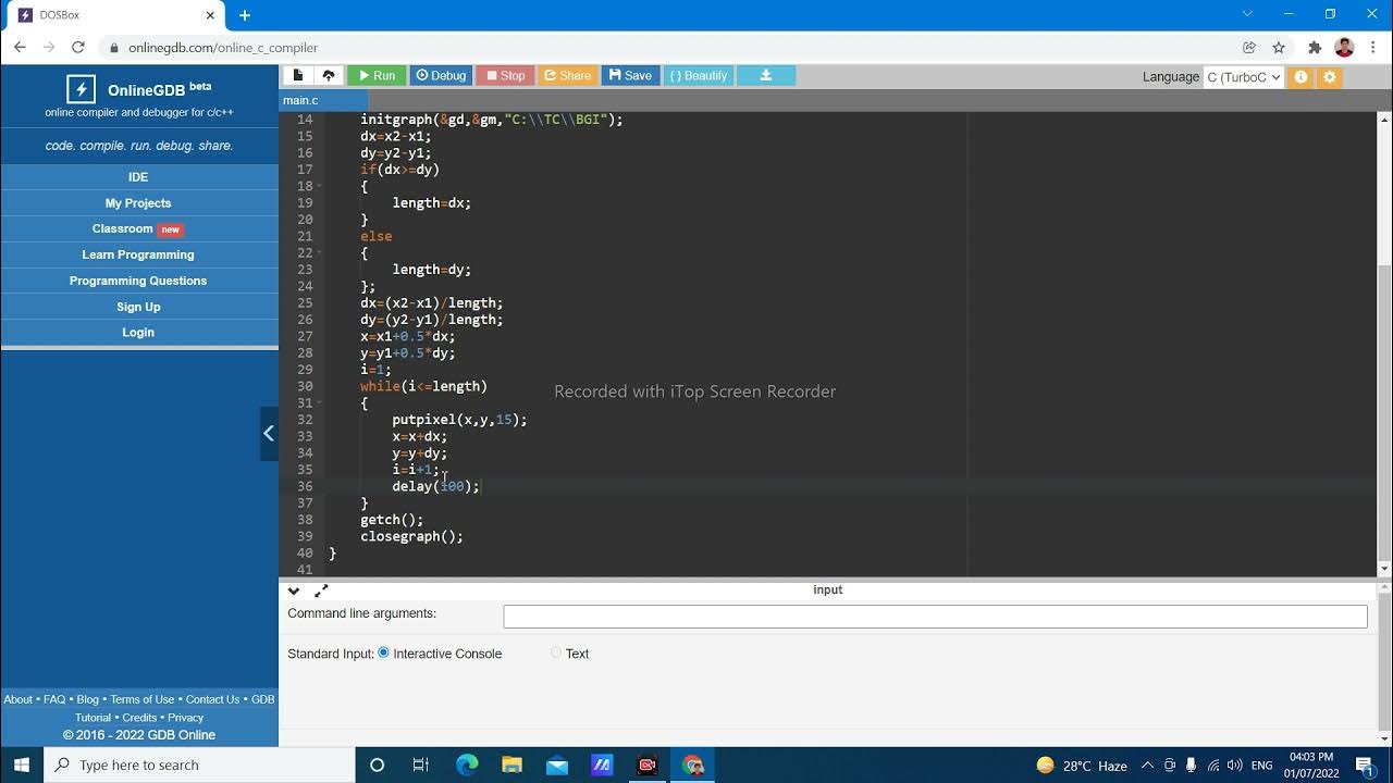 Write a C program to draw a line using DDA Algorithm in Computer ...