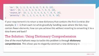 Efficiently Returning the First N Entries from a Dictionary of Lists in Python