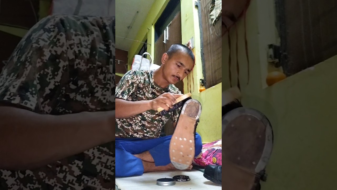 Drill boot polish🙂Rajgir Bihar  #drill #boot #ssc #minivlog #crpfgd #crpf #cisf
