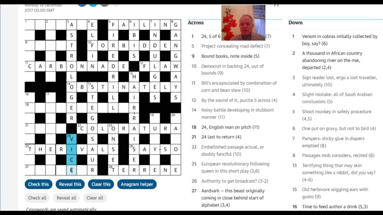 Solving the Guardian crossword on 18th December