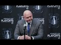 MacKenzie Weegar, Kailer Yamamoto, Dylan Guenther, Logan Cooley and André Tourigny | 04.21 Postgame