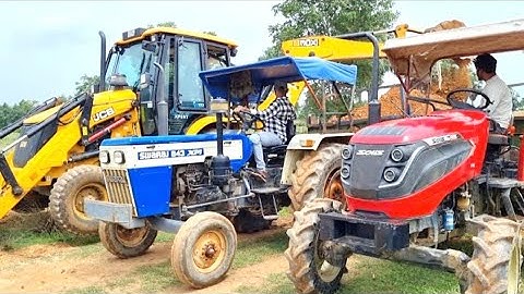 Jcb 3dx Backhoe Loader Machine Loading Red Mud In Mahindra and Swaraj Tractor | Jcb Tractor Cartoon