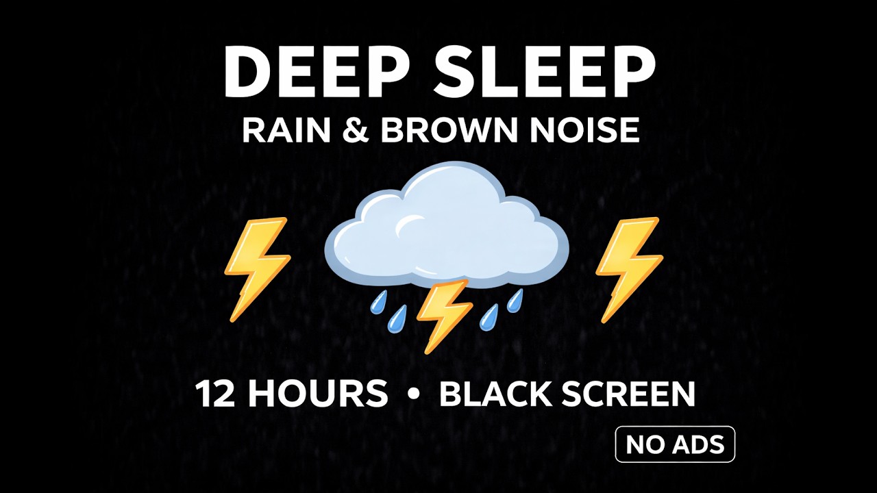 Deep Sleep Rain & Brown Noise | 12 Hours Black Screen (No Ads)