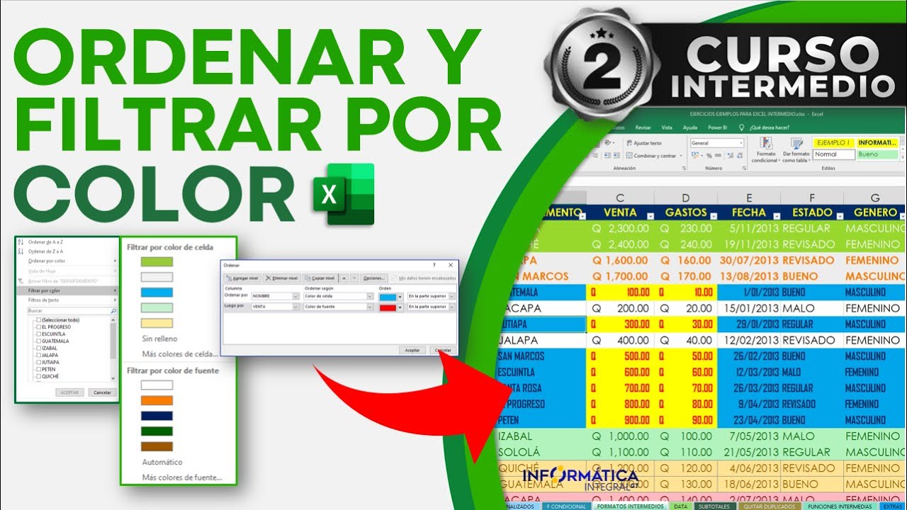 CÓMO ORDENAR Y FILTRAR POR COLOR EN EXCEL - YouTube