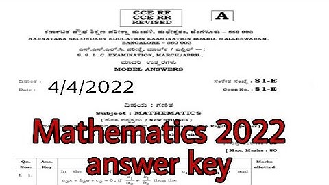 #answer key KSEEB Maths answer  key 4/4/2022