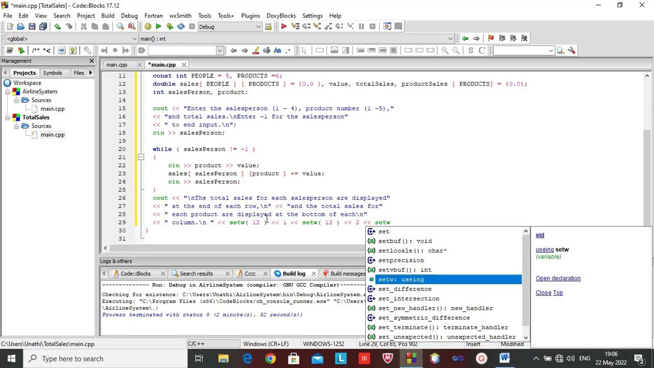 Double-subscripted Array sales in tabular format. C++ - YouTube
