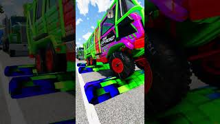 Bus And Trucks, Cars Vs Rainbow Speed Bumps