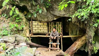 Despite the rain. Build a shelter in a cave  cook and spend the night alone