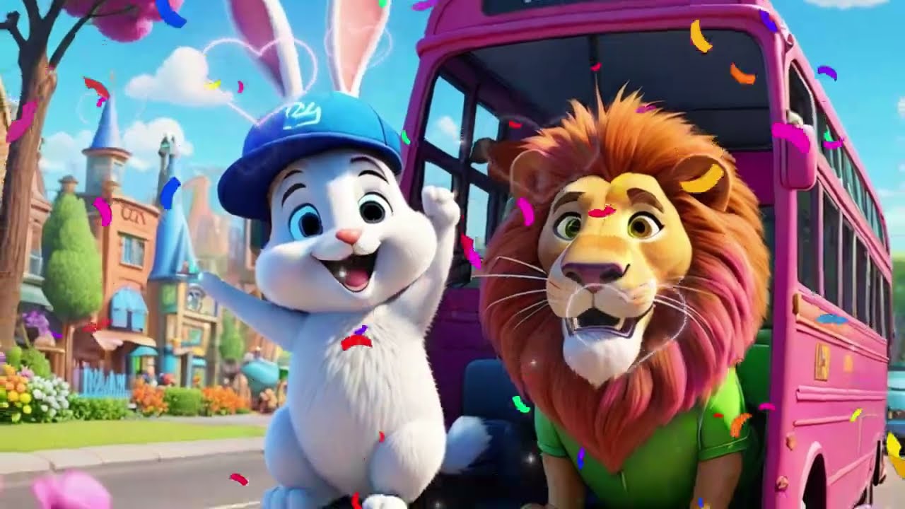 Bunny and Lion Ride the Pink Bus | Colorful Kids Song & Adventure Story