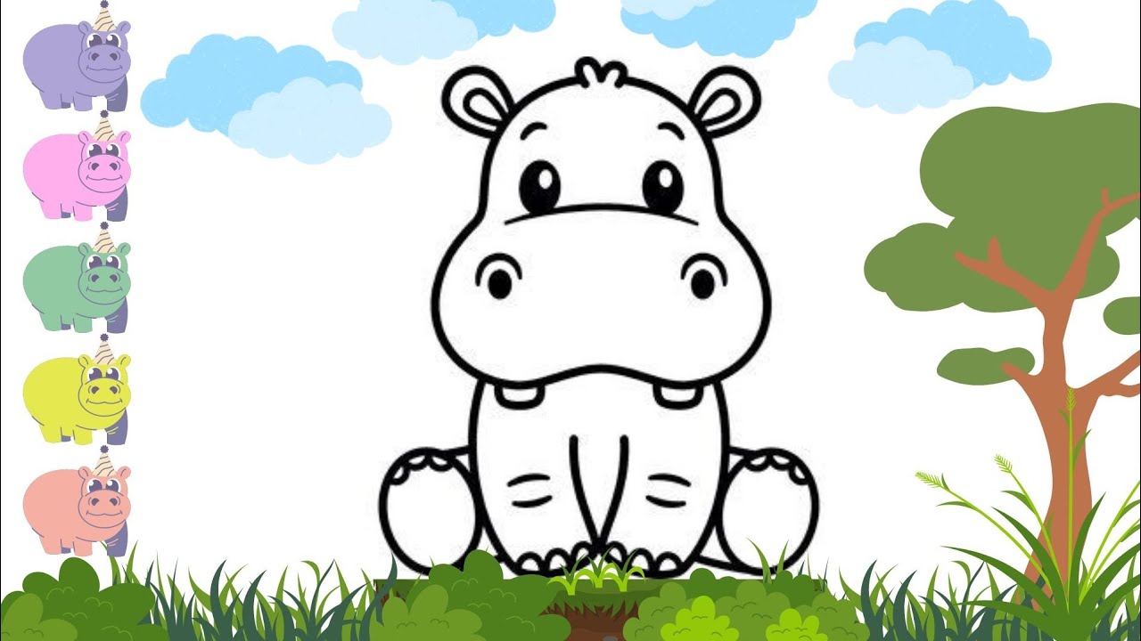 Drawing HIPPOPOTAMUS🦛.How to draw Hippopotamus.Painting & coloring for ...