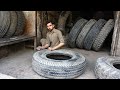 Amazing skill of Repairing a Hard Impact Sidewall Truck Tire