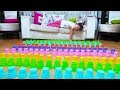 Öykü pretend play with colored cups, Plastic Cup joke fun kid video