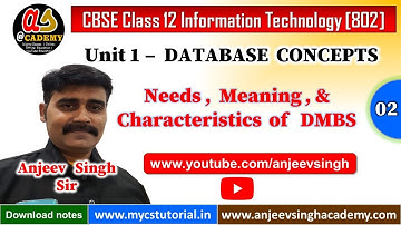 02 Unit-1 Database Concepts - Basic concepts & definition | Class 12 Information Technology 802 CBSE